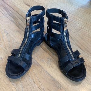 Black Sandals with Gold Zipper